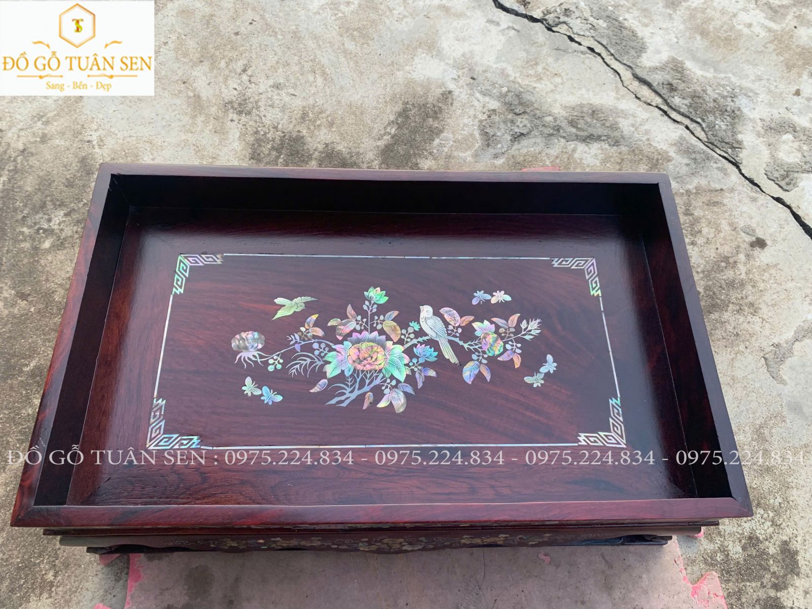 Hình ảnh khay trà khảm ốc gỗ cẩm cao cấp 